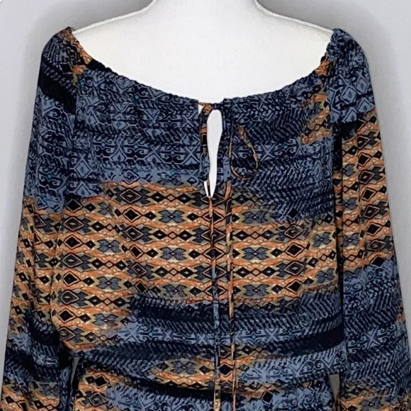 WAYF Aztec Print Long Sleeve Off Shoulder Dress- S - Picture 3 of 7